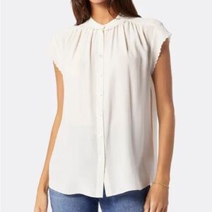 Joie Women’s Classic White Embroidered Scalloped Hem Button Down Blouse Size XL